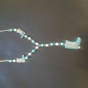 Cowgirl boot Silver tone southwest tribal necklace